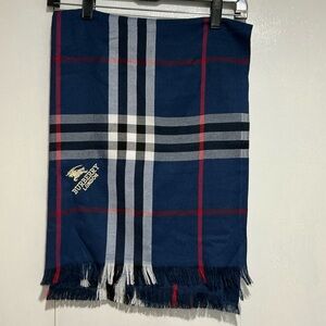 Burberry Navy Checkered Scarf with Red and White